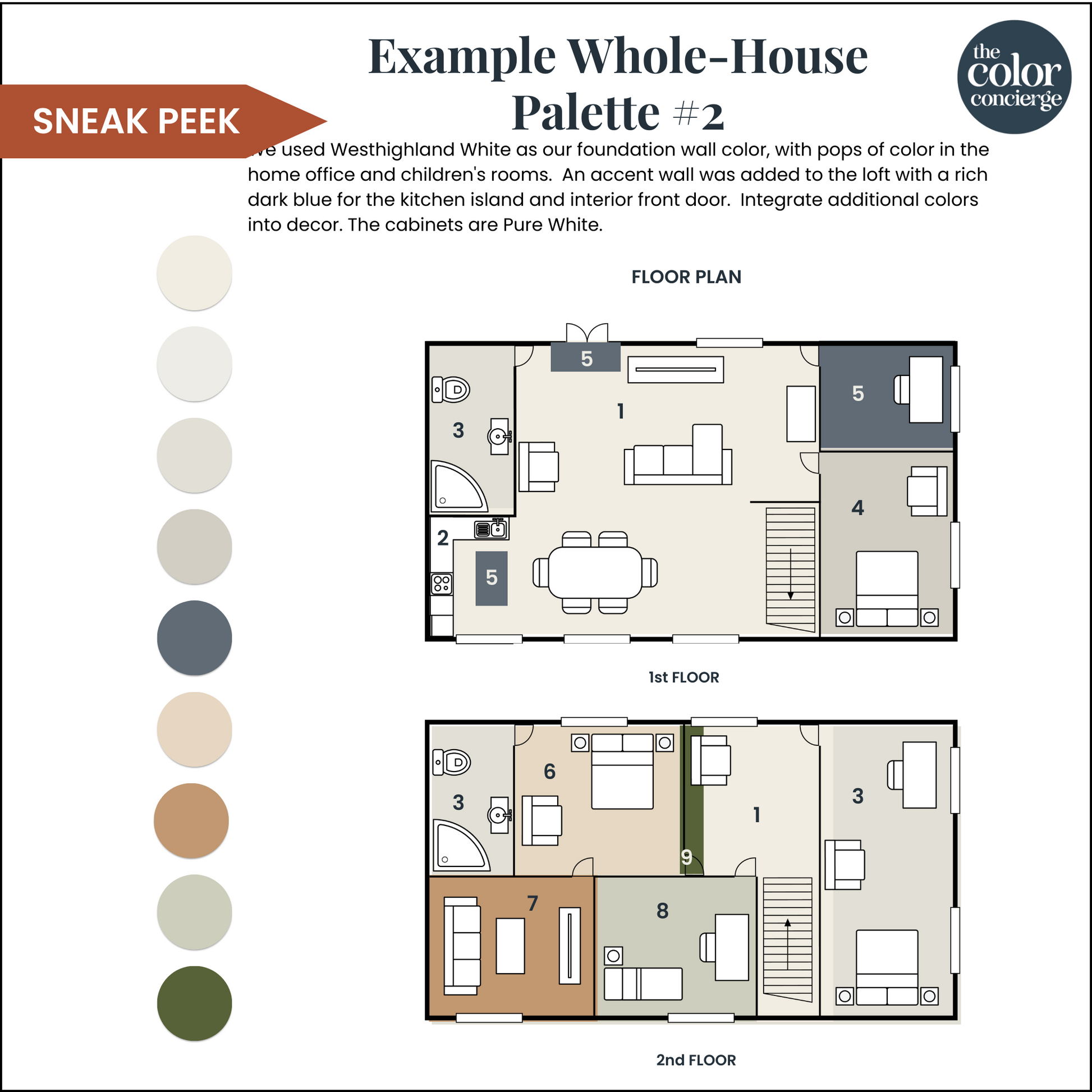 Sherwin-Williams Westhighland White whole-house color palette mockup