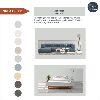 A page showing how to use a Sherwin-Williams Reflection color palette