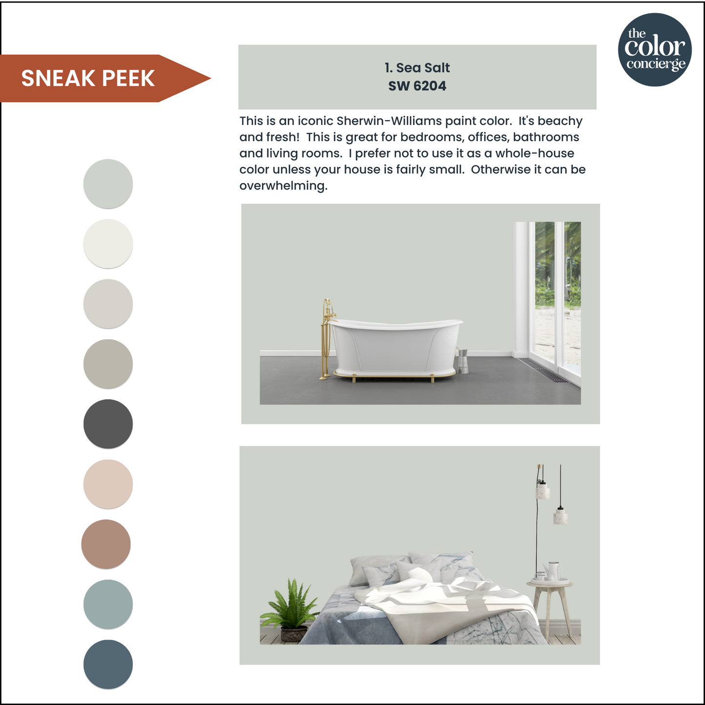 An example of how to use a Sherwin-Williams Sea Salt color palette in your home