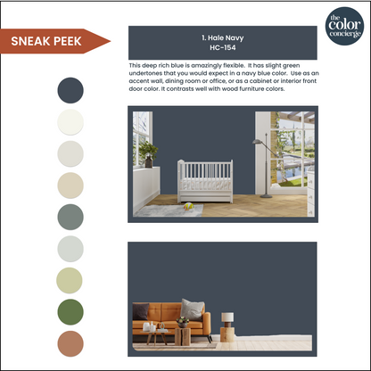 An example of how to use a Benjamin Moore Hale Navy color palette in your home