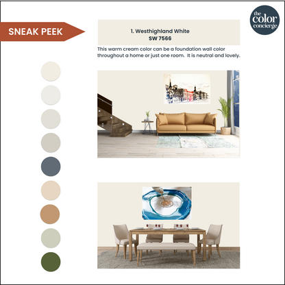 An example of how to use Sherwin-Williams Westhighland White color palette in your home