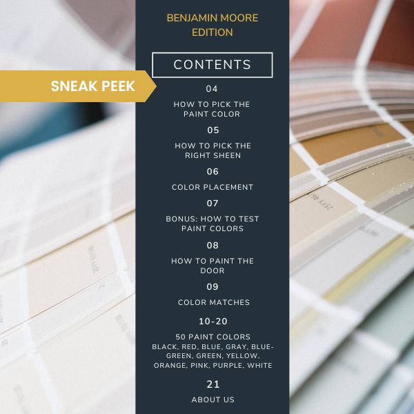 Contents list of the best Benjamin Moore front door paint color guide