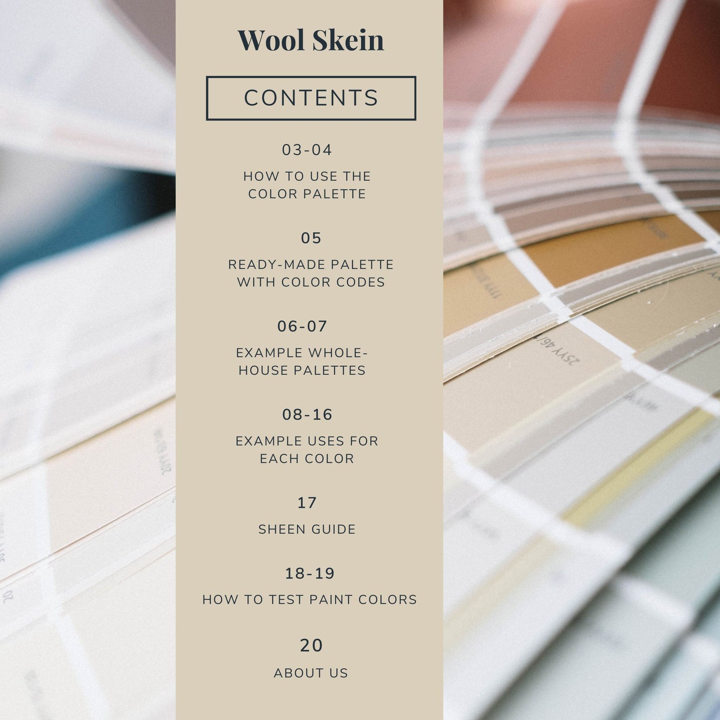 Contents list for a Sherwin-Williams Wool Skein color palette guide